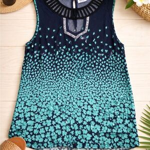 Mad Style Sleeveless Top with Blue Floral Design